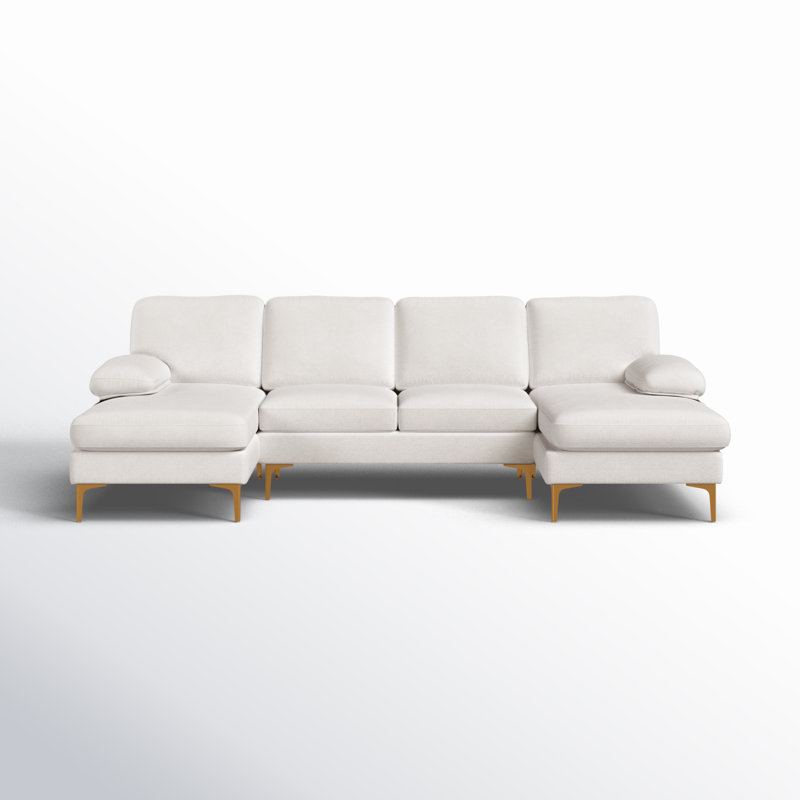 Canapé modulaire d'intérieur en U à 4 sièges Trego, Chenille blanc crème