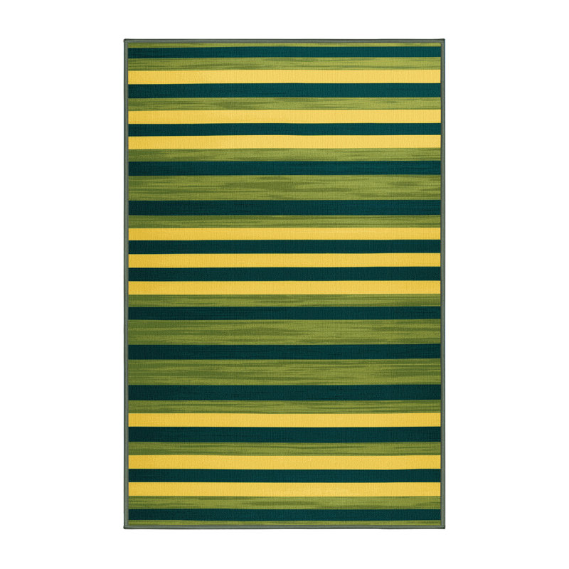 Tapis vert à rayures horizontales lavable à la machine, Rectangle de 5 pi x 8 pi