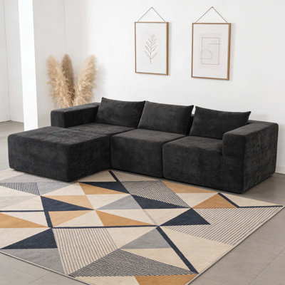 Canapé modulaire en L modulaire (tissu noir)