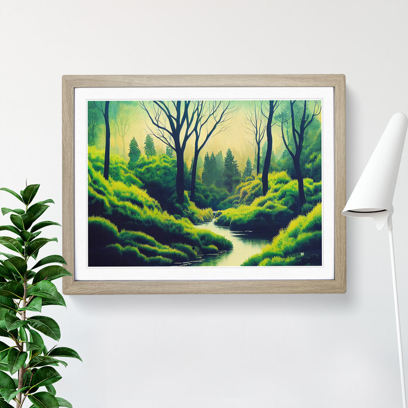 Sumer Forest Stream - Single Picture Frame Print, 46cm H x 64cm W x 2cm D, Oak Framed