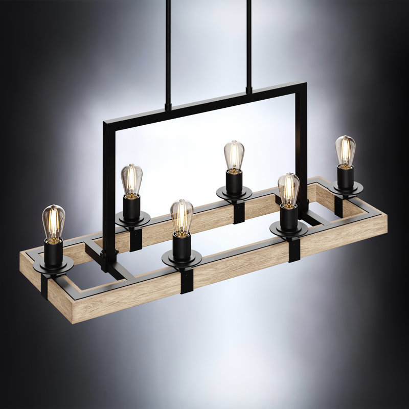 Yasamine Dimmable Square/Rectangle Chandelier, 6, Matte Black/White Ash, 15" H x 33" W x 11" D