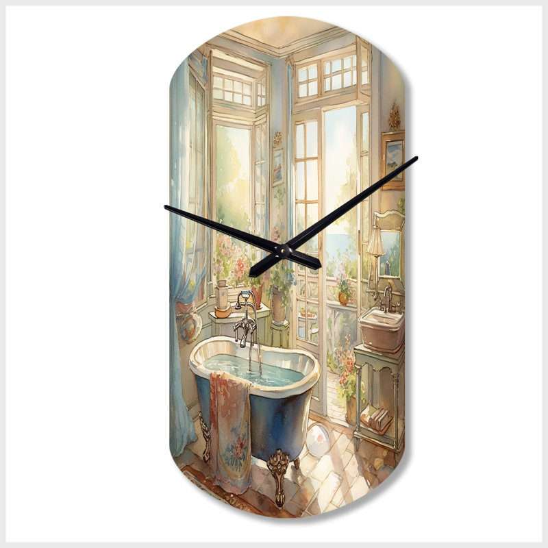 Mowles Elegant Bathroom Retreat I - Horloge asymétrique en métal pour salle de bain, horloge cylindrique bleue, Grand