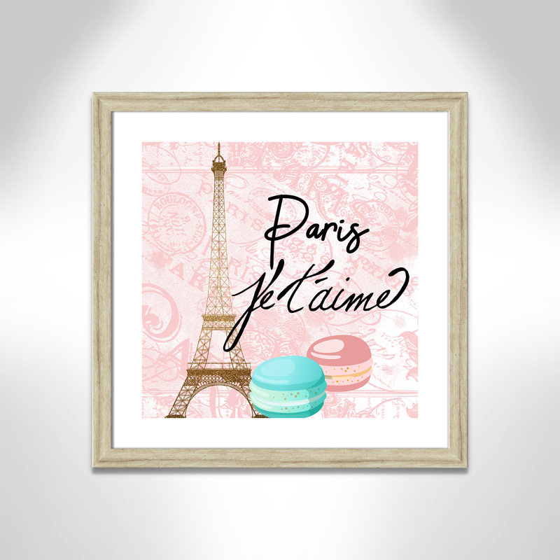 Bonjour paris 1, H 24,5 po x l 24,5 po x P 0,63 po, Beige Flat Framed