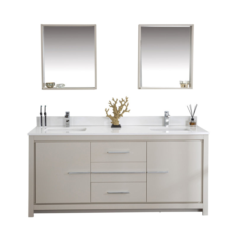 Ensemble de meuble-lavabo double 70,7 po avec miroir Kursty, Beige
