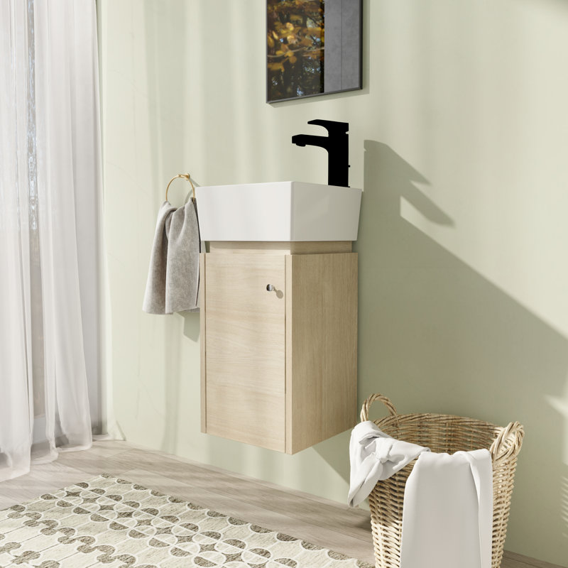 12 inch Wall Mounted Corner Single Bathroom Vanity With Ceramic Vanity Top