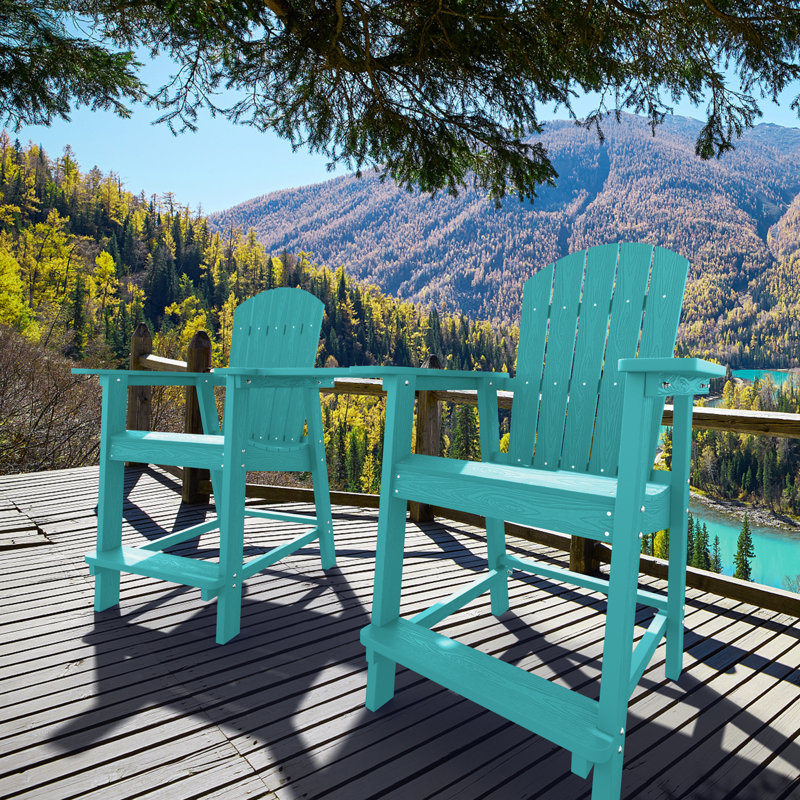 Ensemble de chaises Adirondack d'extérieur Borghild HiPS toutes saisons avec tabourets de bar de table amovibles, Bleu lac
