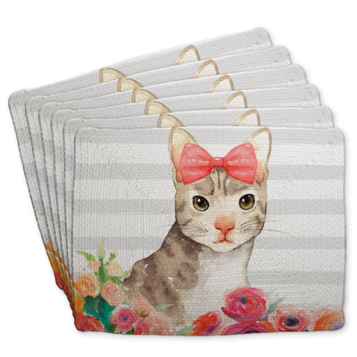 Braided Polyester Dreketi Set of 6 - Small Cat with Flowers