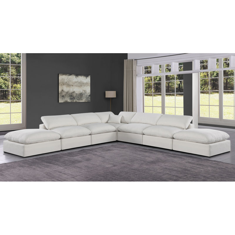 Canapé modulaire en velours 160 po conforme à la norme CAL117, Tissu crème texturé en lin