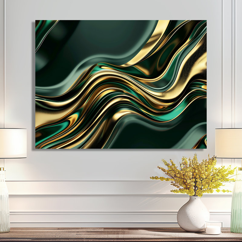 «Sweet Emerald Gold Flows», impression sur toile encadrée, H 34 po x l 44 po, Métal métal