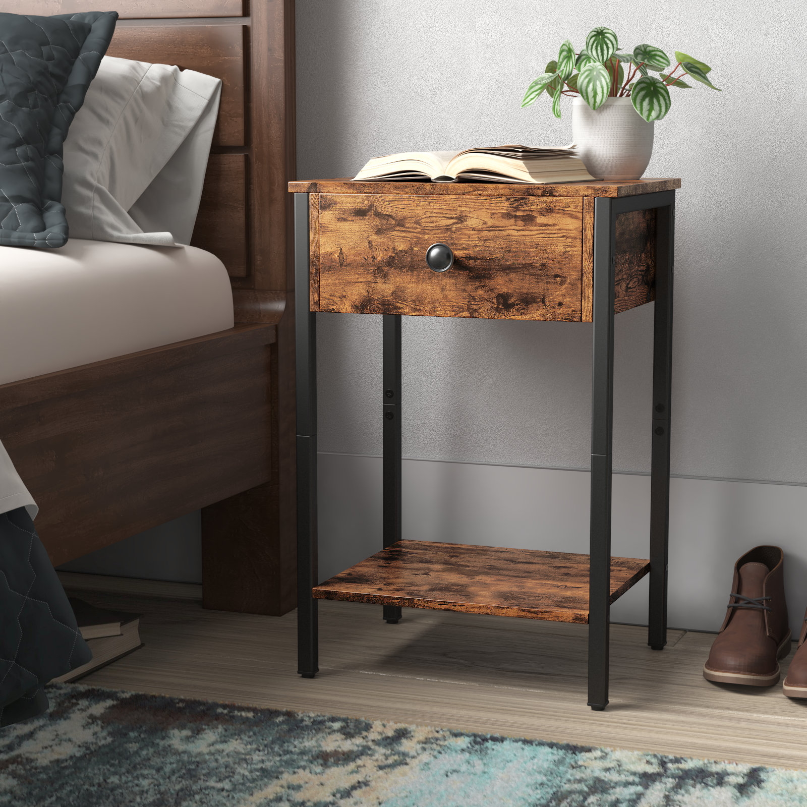 Trent Austin Design 1 - Drawer Steel Nightstand in Rustic Brown/Black ...