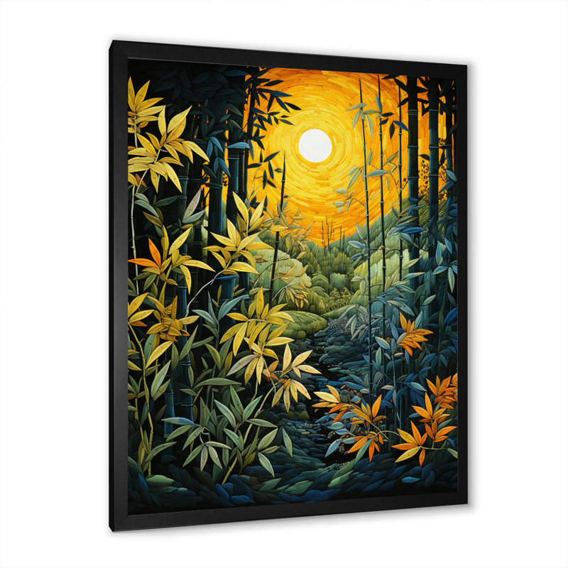 Art asiatique sur fond de bambou Ladislau, impression sur toile III, Cadre photo noir simple, H 20 po x l 12 po x P 1 po