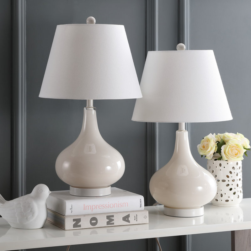 Akeim Glass Table Lamp, Pearl Gray