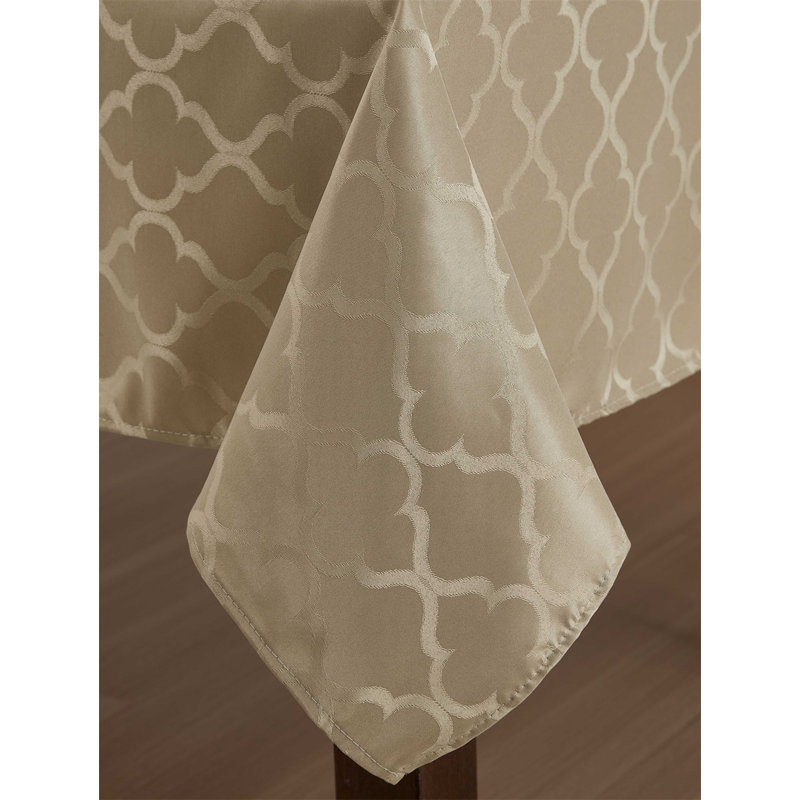 Sarok Rectangle Geometric Jacquard Tablecloth, 144" L x 60" W, Taupe