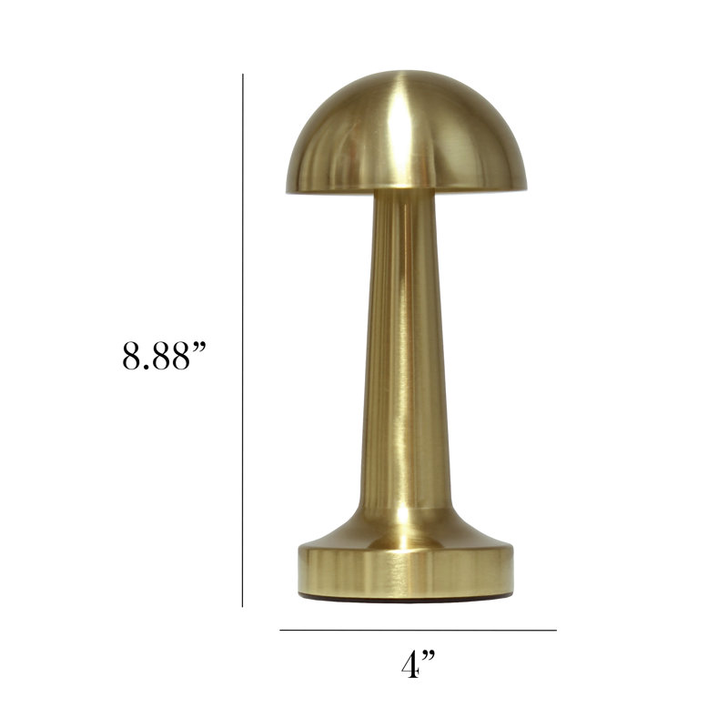 Gold Mini Metal Mushroom Cordless Touch Desk Lamp