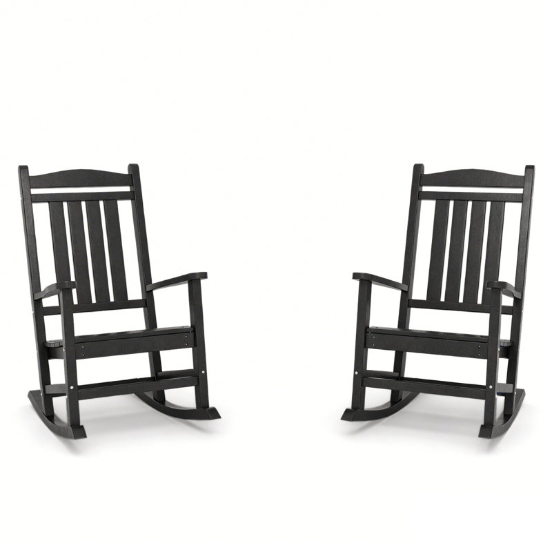  Chaise berçante d'extérieur Reather Estate (ensemble de 2), Noir, noir, noir, noir