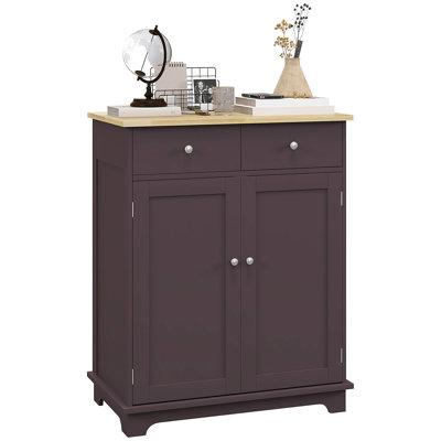 26.75" Wide Kitchen Storage Sideboard with Solid Wood Top, Adjustable Shelves and 2 Drawers - Coffee