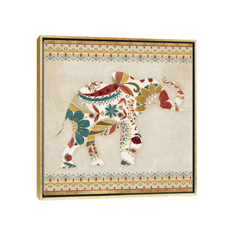 Boho Elephant I, impression sur toile tendue, H 12 po x l 12 po x P 1,5 po, Toile avec cadre doré