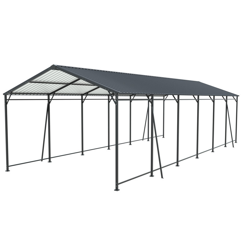 12*32 FT Carport, Heavy Duty Carport With Galvanized Steel Roof And Frame, Metal Carport Large Garage With 4 Fixed Inclined Square Tube Supports
