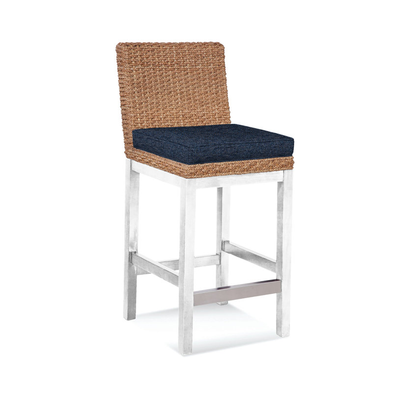Upholstered Stool, Beige Performance Fabric; 0851-73, Frost White Finish