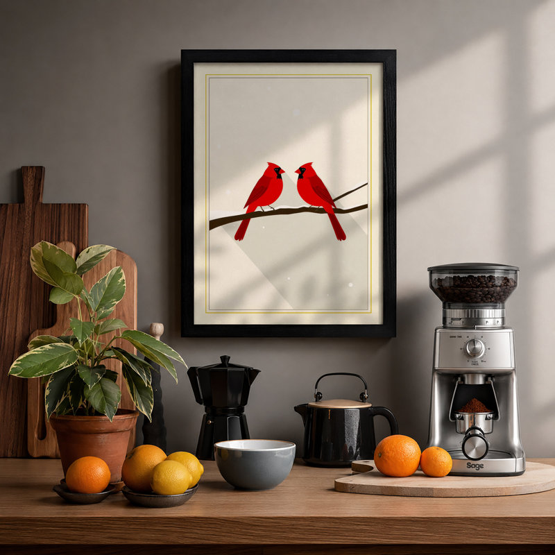 Pair Of Cardinals Modern - Print, A2 - 59.4 x 42.0 cm, Black