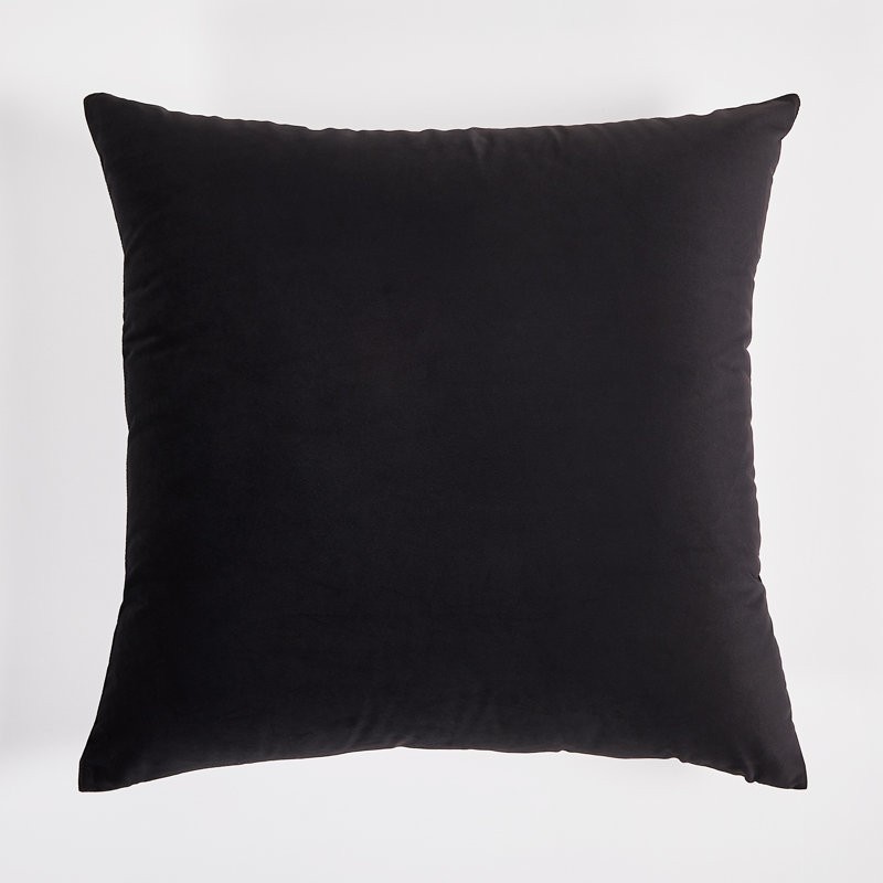 Coussin en velours de couleur unie, Noir, H 24 po x l 24 po, Carré