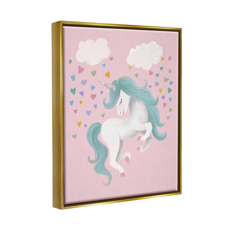«Pink Pastel Unicorn Clouds» par Elizabeth Medley - impression, H 21 po x l 17 po x P 1,7 po, Cadre flottant métallique doré