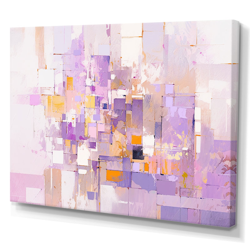 «Pink and Pruple Abstract Shadows I» - Formes abstraites, impressions sur toile, Toile tendue, H 34 po x l 44 po