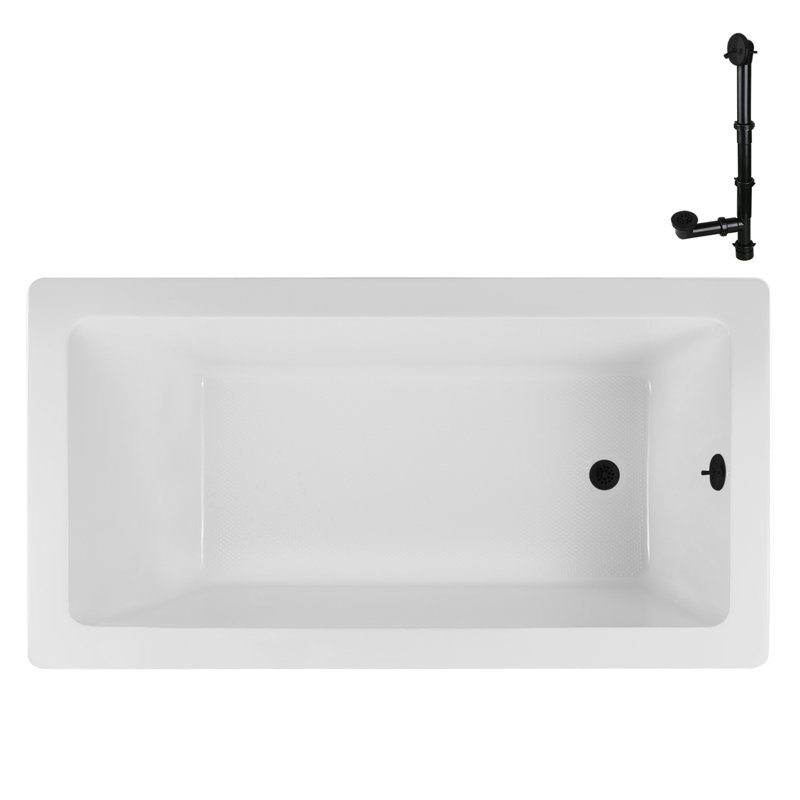 72'' x 36'' Acrylic Soaking Drop-In Bathtub, Drain Included, Matte Black