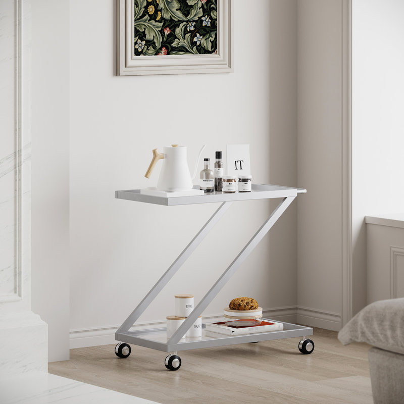Chariot-bar avec plateau en verre et métal