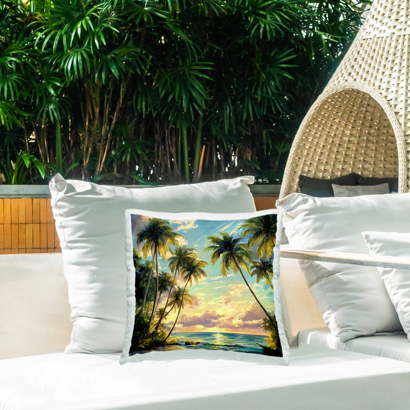 Coussin d'extérieur Sunset On The Beach, imprimé par LSR Creative Studio