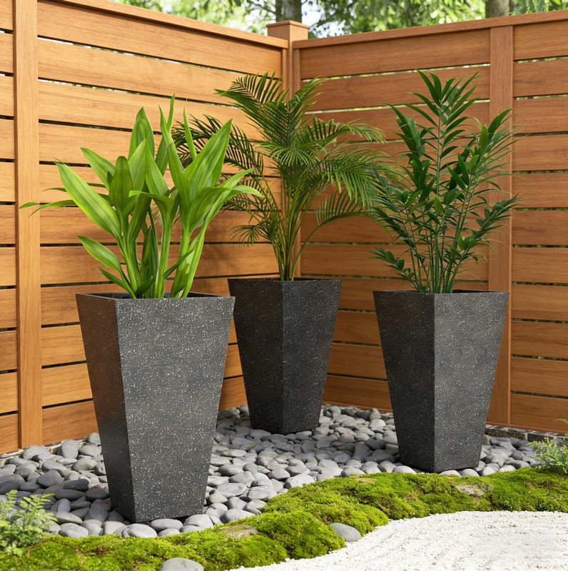 Ensemble de 3 pots à fleurs empilables, grands pots à fleurs, Noir