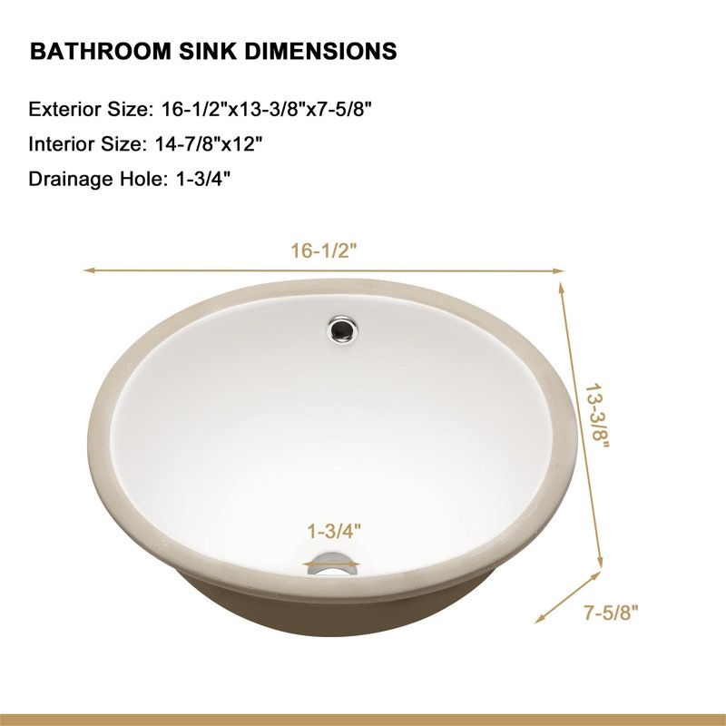 Lavabo de salle de bain ovale en céramique avec trou de trop-plein 19 po x 17 po