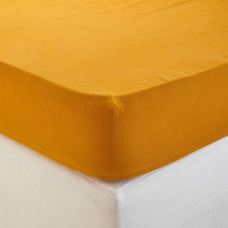 Carlina 100% Linen Fitted Sheet, Ocher, European Kingsize (160 x 200 cm)