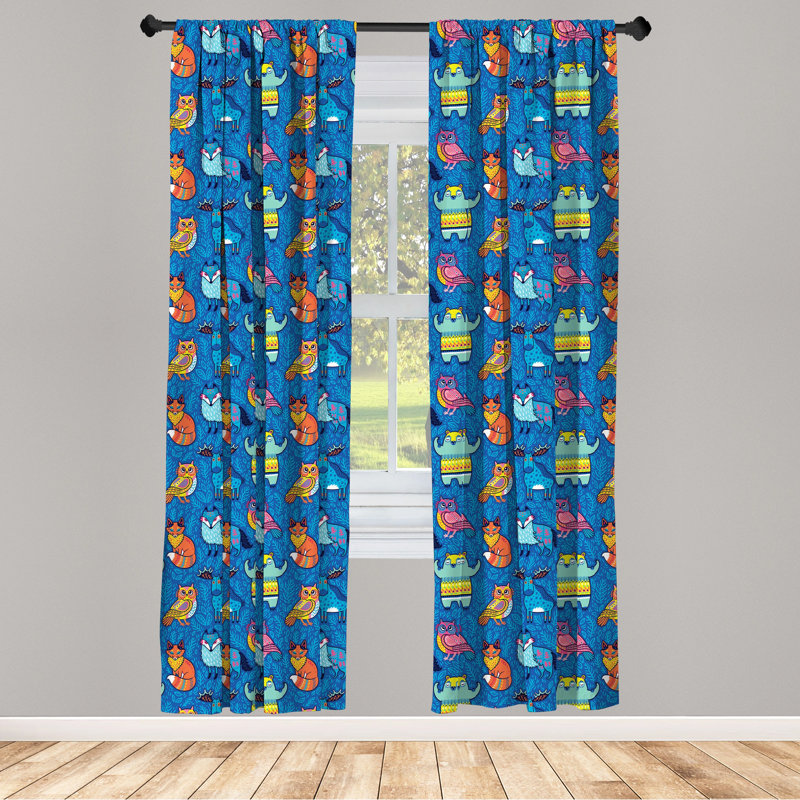 Forest Friends Semi-Sheer Rod Pocket Curtain Panels, 28" x 63"