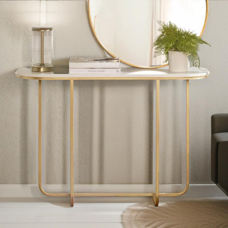 Anieta 112cm Metal Hallway Console Table With Tempered Glass