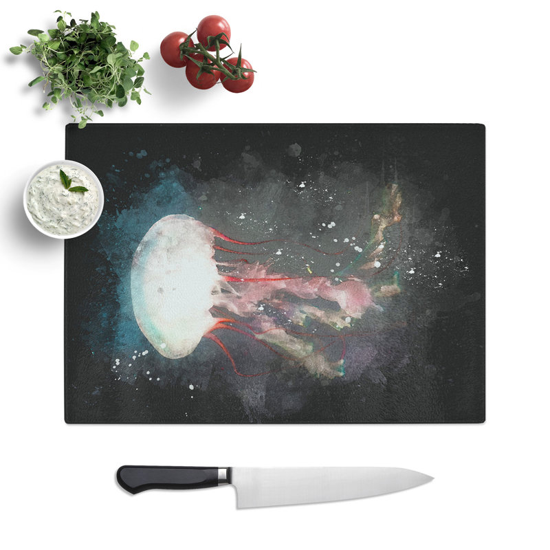 Tempered Glass Beauty of a Jellyfish Chopping Board, 20 cm x 28.5 cm