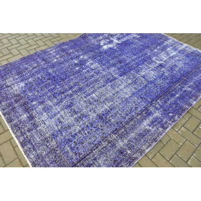 Grand tapis Oushak fait à la main dans un style bohémien unique avec des tons mauves, idéal pour la décoration de plancher