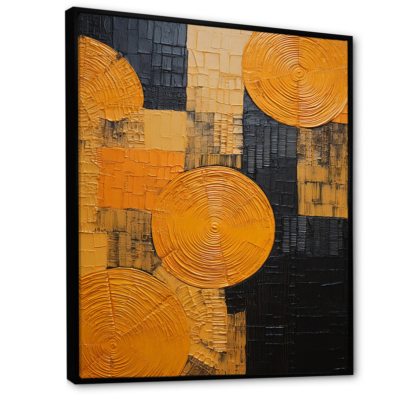 Artistic Yellow Pottery  - Abstract Wall Decor, 32" H x 16" W x 1" D, Black Floater Framed