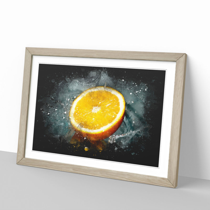 Sliced Orange Fruit - Single Picture Frame Print on Wood, 36cm H x 48cm W x 2cm D, Oak Framed
