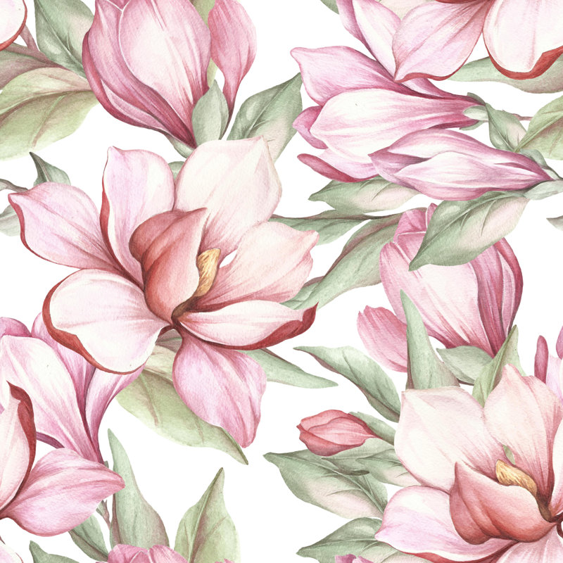 Uniondale Seamless Pattern With Blooming Magnolia by Oksana Hlianko - Wrapped Canvas Painting, 76cm H x 76cm W x 3.8cm D