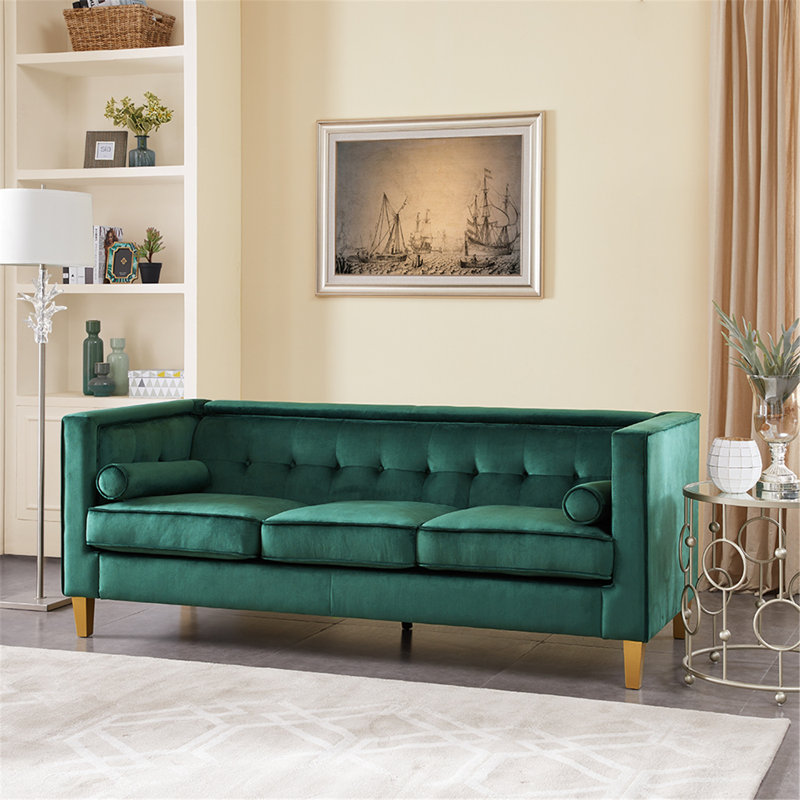  Canapé en velours Ezriah Mid Century, Velours vert