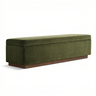 60" Wide Mid-Century Velvet Storage Bench With Solid Wood Base