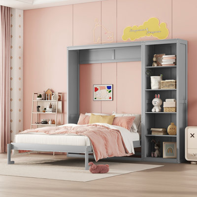 Lit escamotable double pleine grandeur avec tablettes