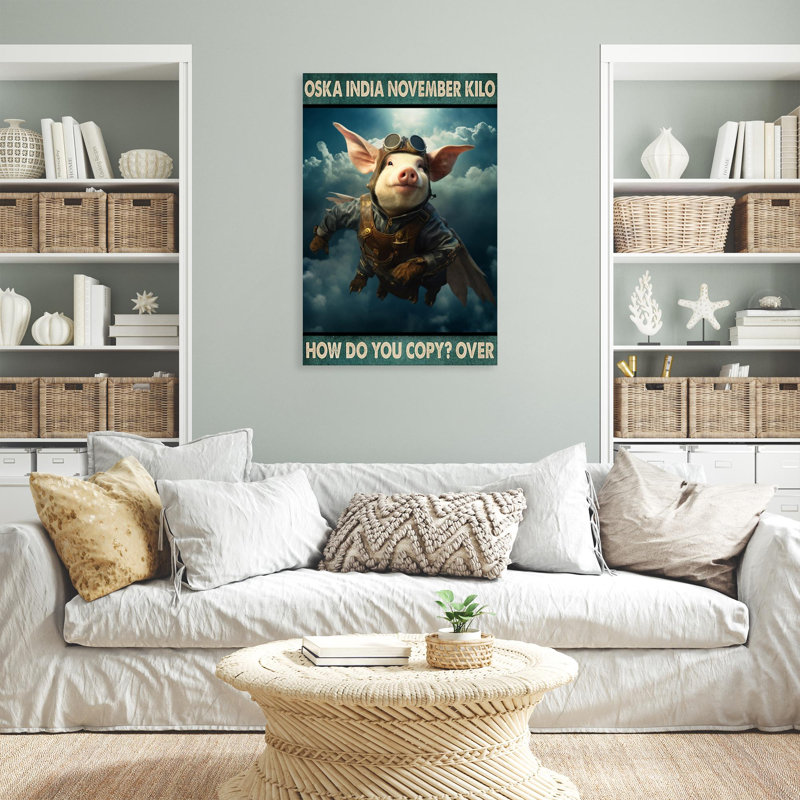 «Javeriah Pig Pilot How Do You Copie Over» - 1 pièce, reproduction d'art graphique sur toile tendue