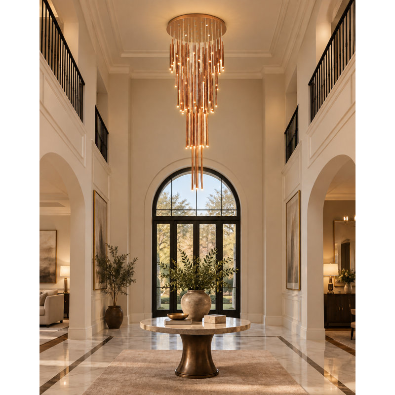 Lustre transitionnel moderne en or 73 lumières DEL