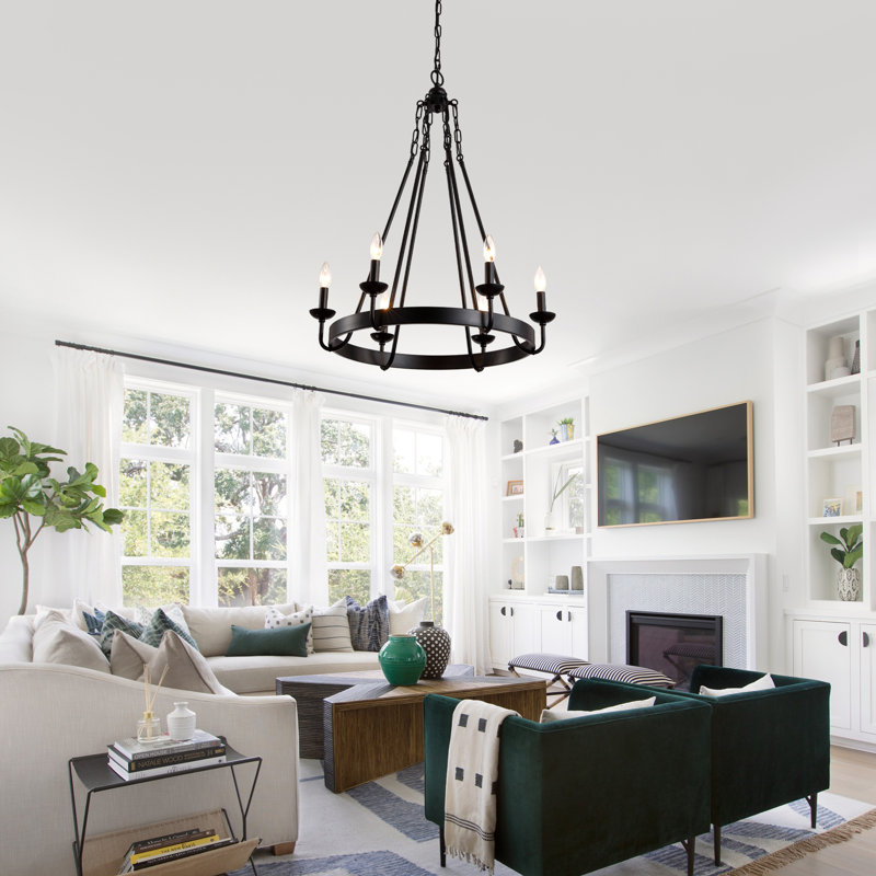 Lustre de style campagnard industriel à 6 lumières avec roue de bougie 25 pouces