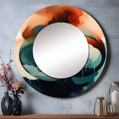 «Perni Abstract Shapes And Line Artwork V», peinture murale abstraite, miroir décoratif rond moderne, impression sur métal
