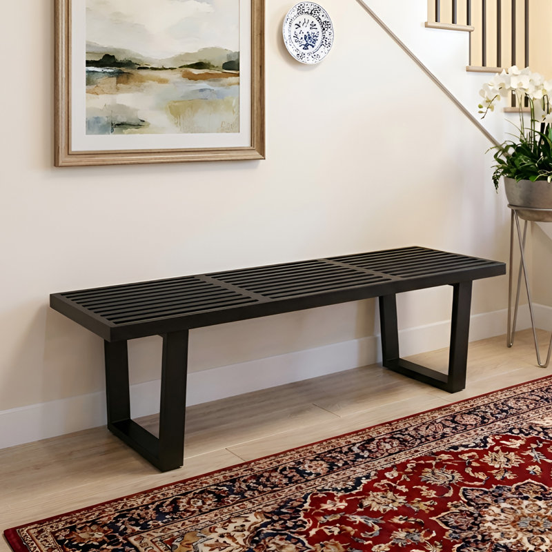 55" Solid Wood Entryway Bench, Modern End Of Bed Bench For Bedroom Entryway Bench With Metal Legs, Dining Bench Bedside Bench Long Ottoman Bench For Front Entryway Living Room Dining Room Kitchen