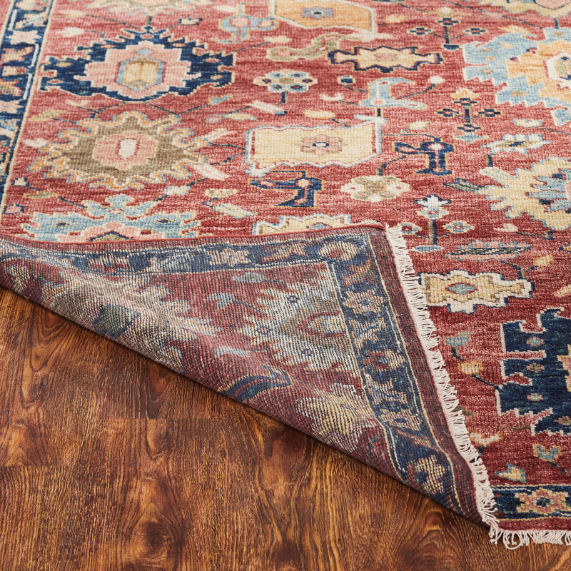 Hand Knotted Wool Area Rug in Red, Rectangle 8' x 10'
