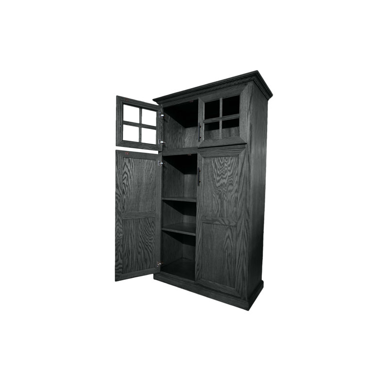 Garde-manger traditionnel en chêne massif avec rangement supérieur, Gris